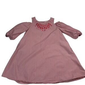 Copper Key Red White Stripe Cold Shoulder Embroidered Flower Shirt XL